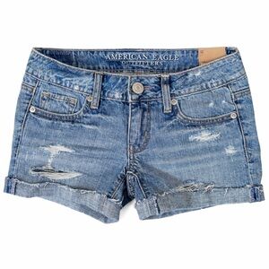 American Eagle Outfitters Distressed Cuffed Denim Shorts - Blue NWT